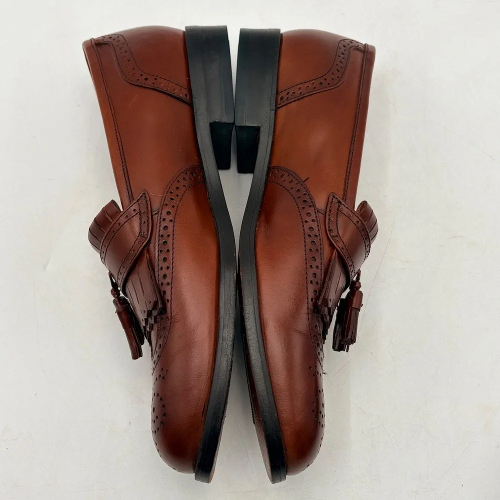 French Shriner Milton Mens‎ Brown Leather Kiltie Tassel Wingtip Loafers 9.5 M